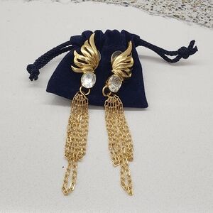 Nissa Gold-Tone Wing Tassel Earrings with Crystal Accents
